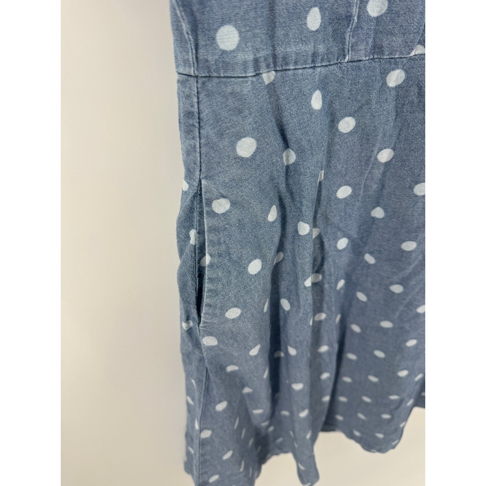 Talbots Blue Polka Dot Denim Cotton Sleeveless Fit Flare Pocket Dress 6P Petite - Picture 3 of 6